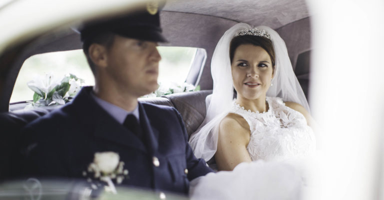 inside wedding car