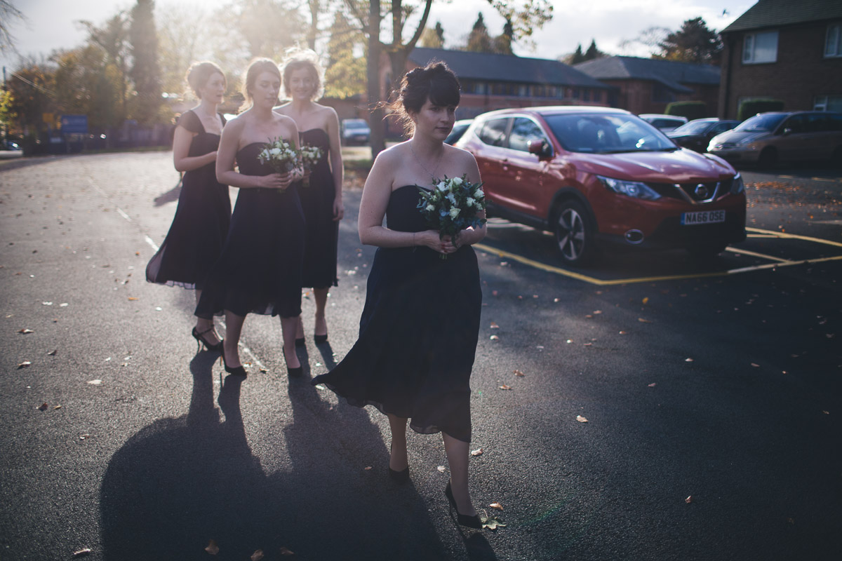 bridesmaids practice their walk