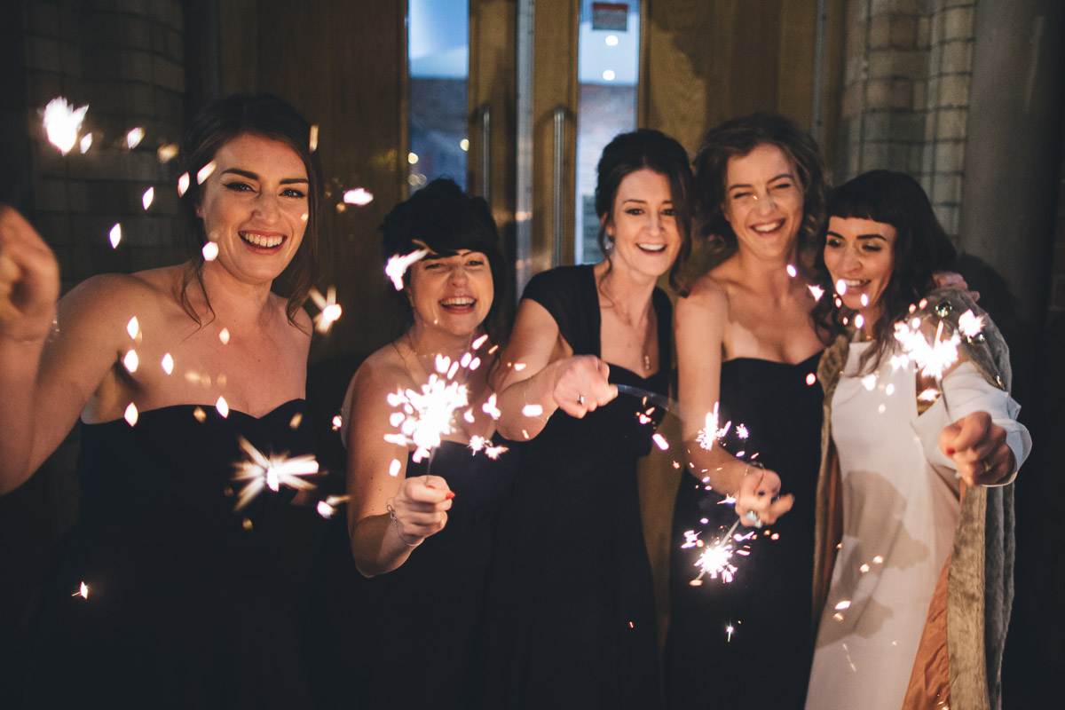 bridemaids with sparklers