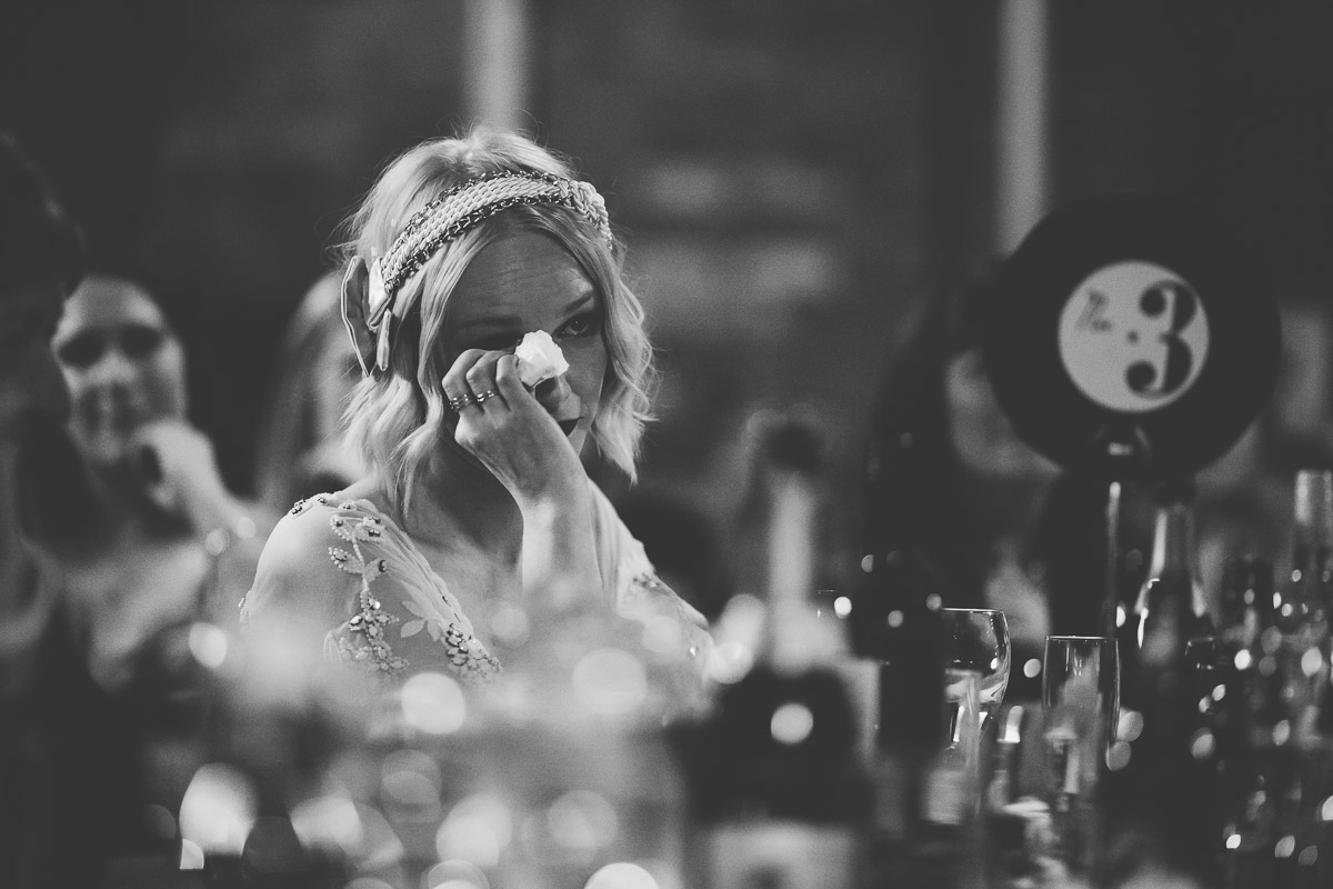 emotional bride during speech