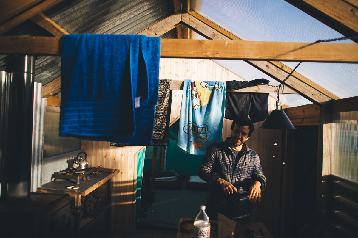 evening sunshine in the camp shack