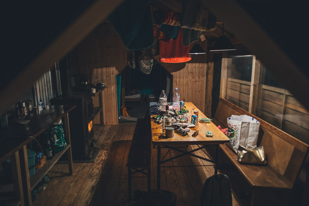 night time in the camp shack