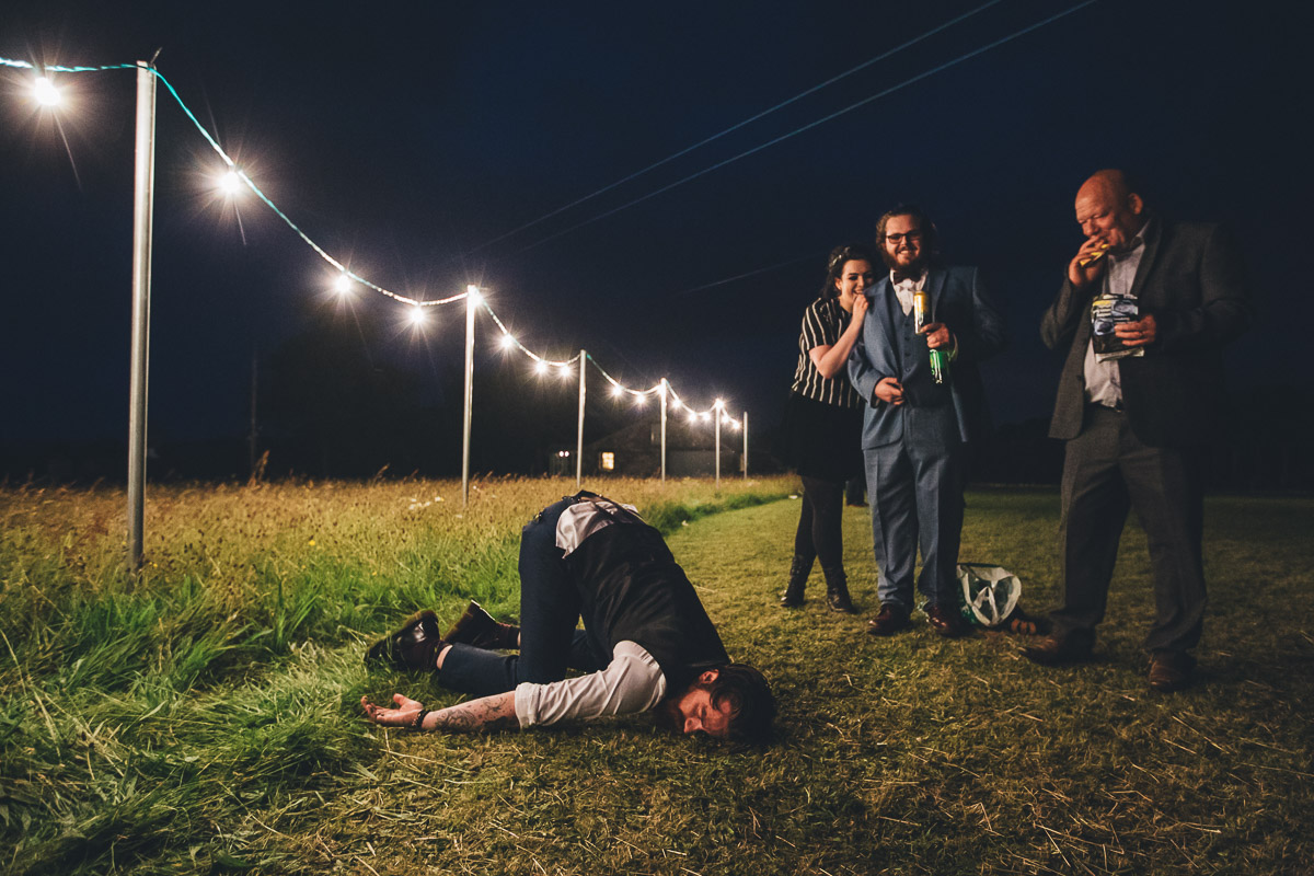 one drunk wedding guest on the floor at the end of the night.