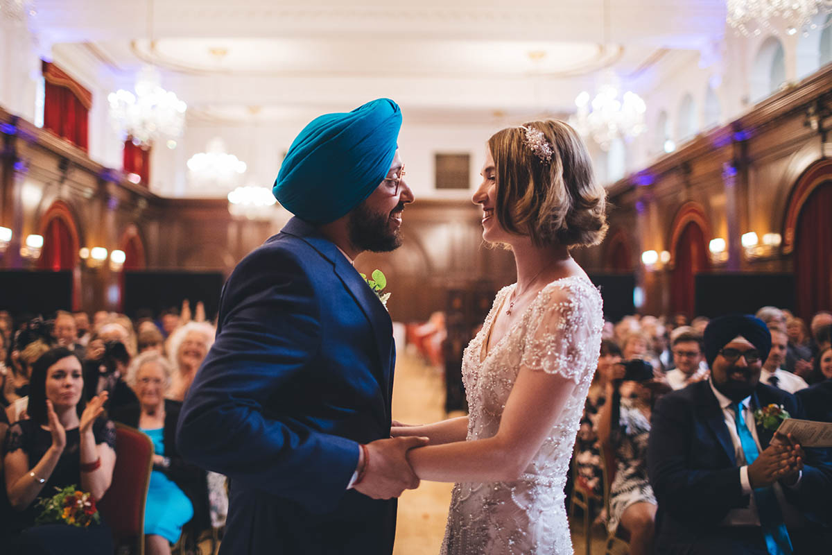groom wears turban in western Sikh ceremony