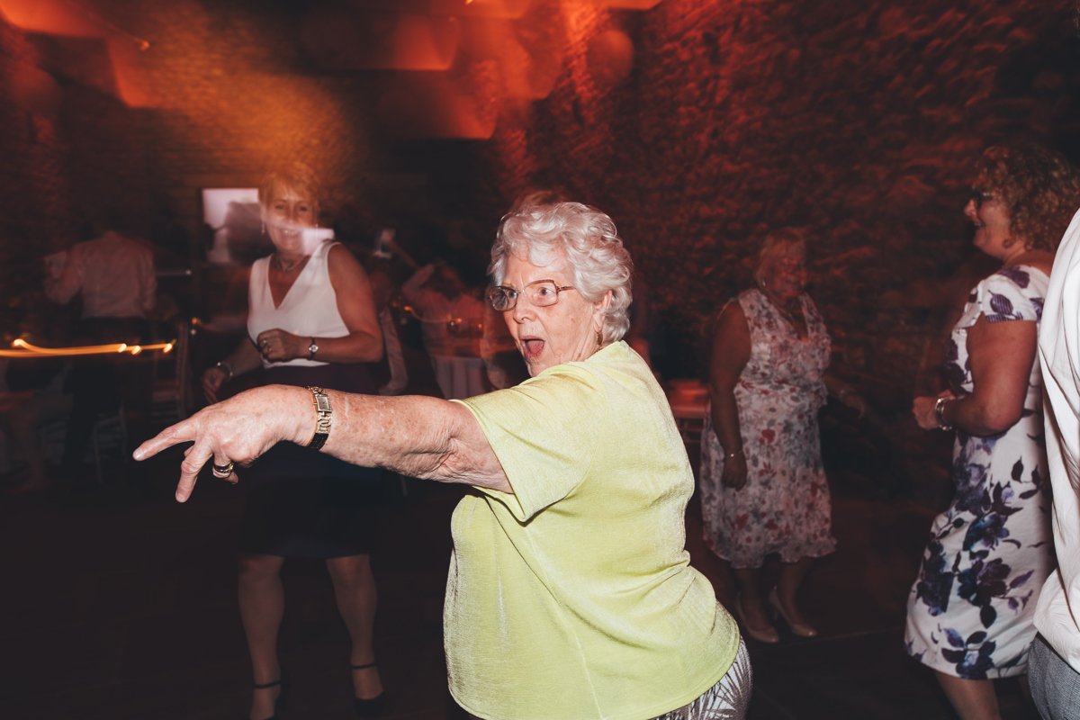 Older lady dancing and pointing