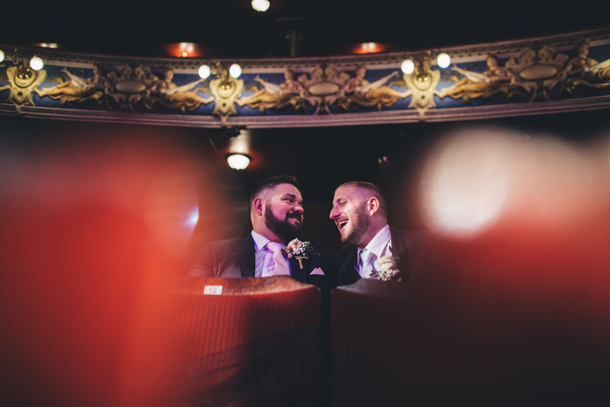 Two grooms sat in thestalls at Crewe Lyceum theatre