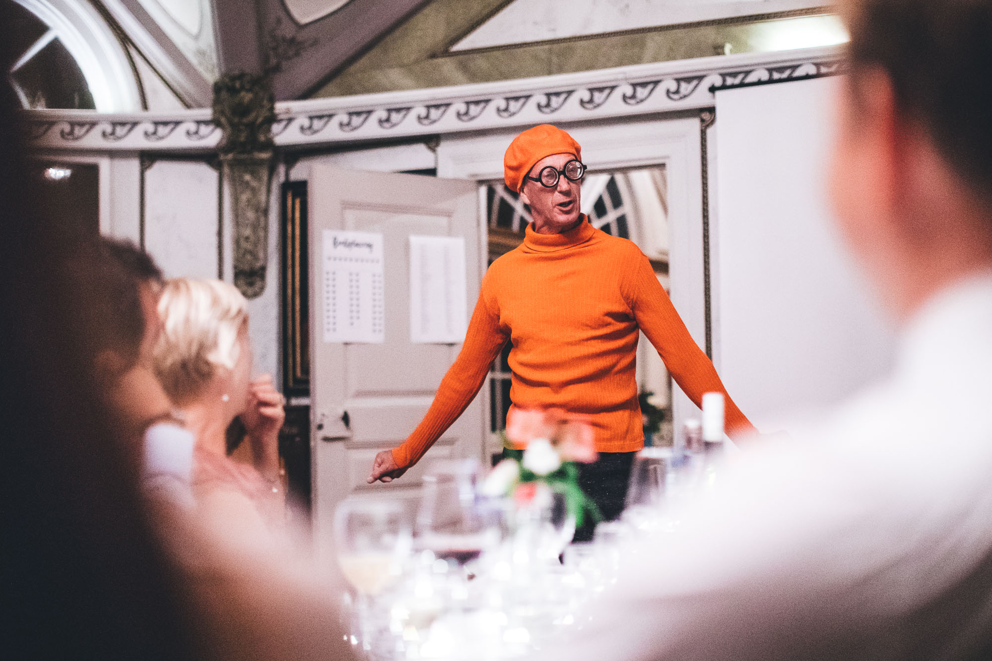 random wedding guest in fancy dress