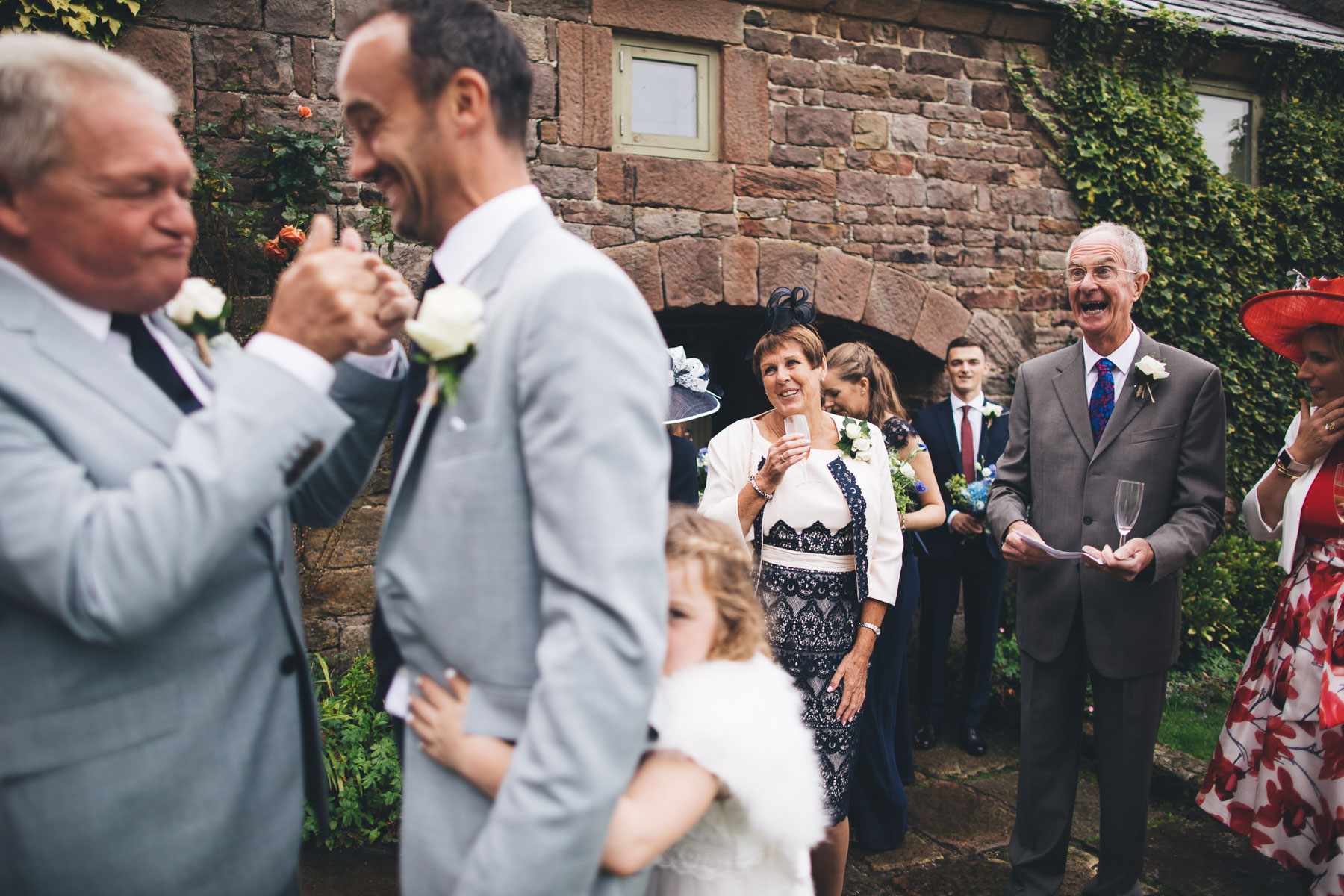 layered photographic composition of wedding guests