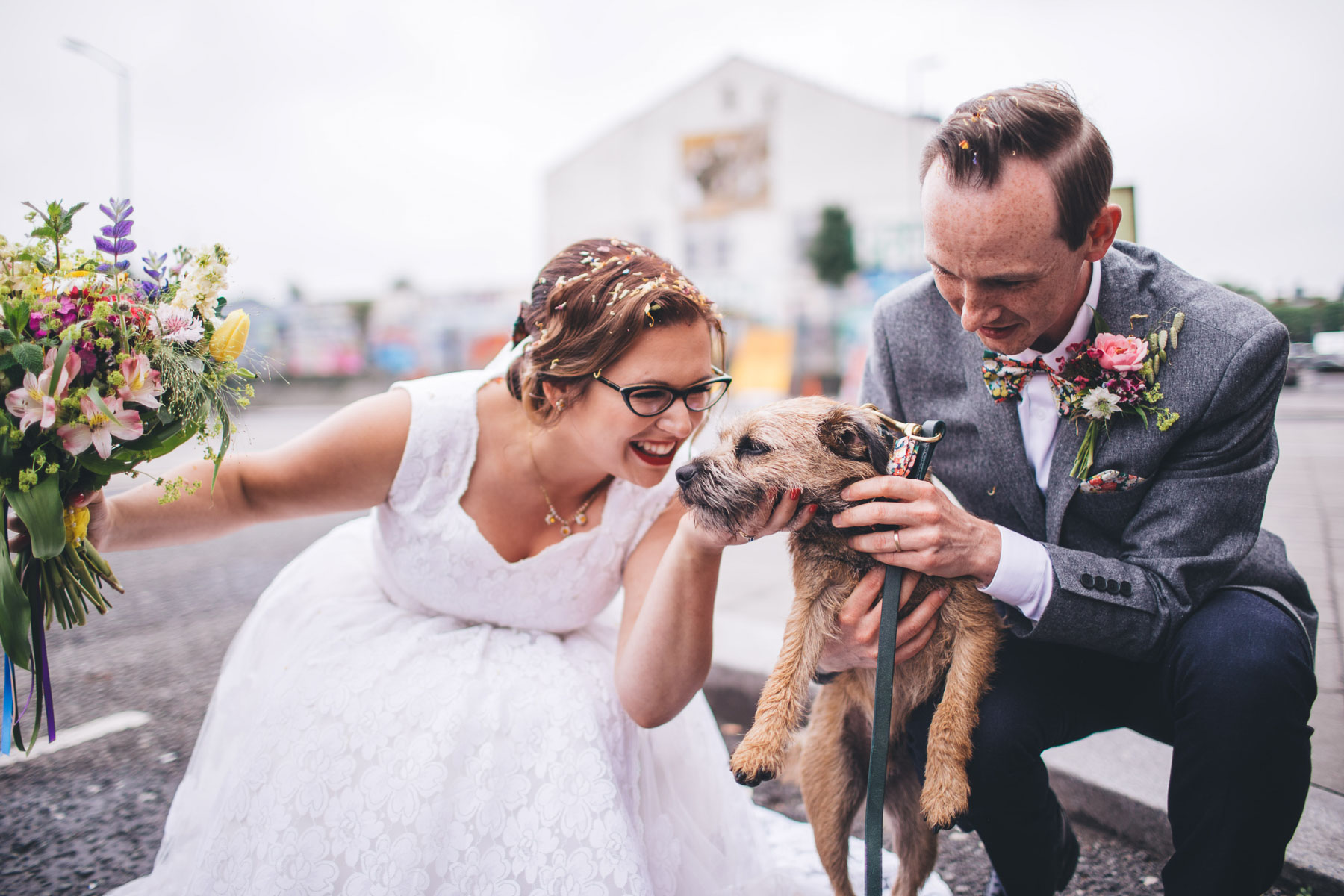skip the dog joins couple at their wedding