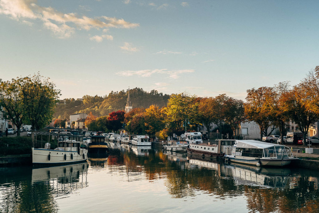 moissac in France canal side sunset scene