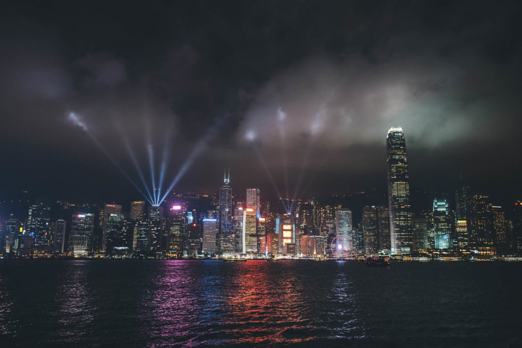 night lights across the water in hong kong