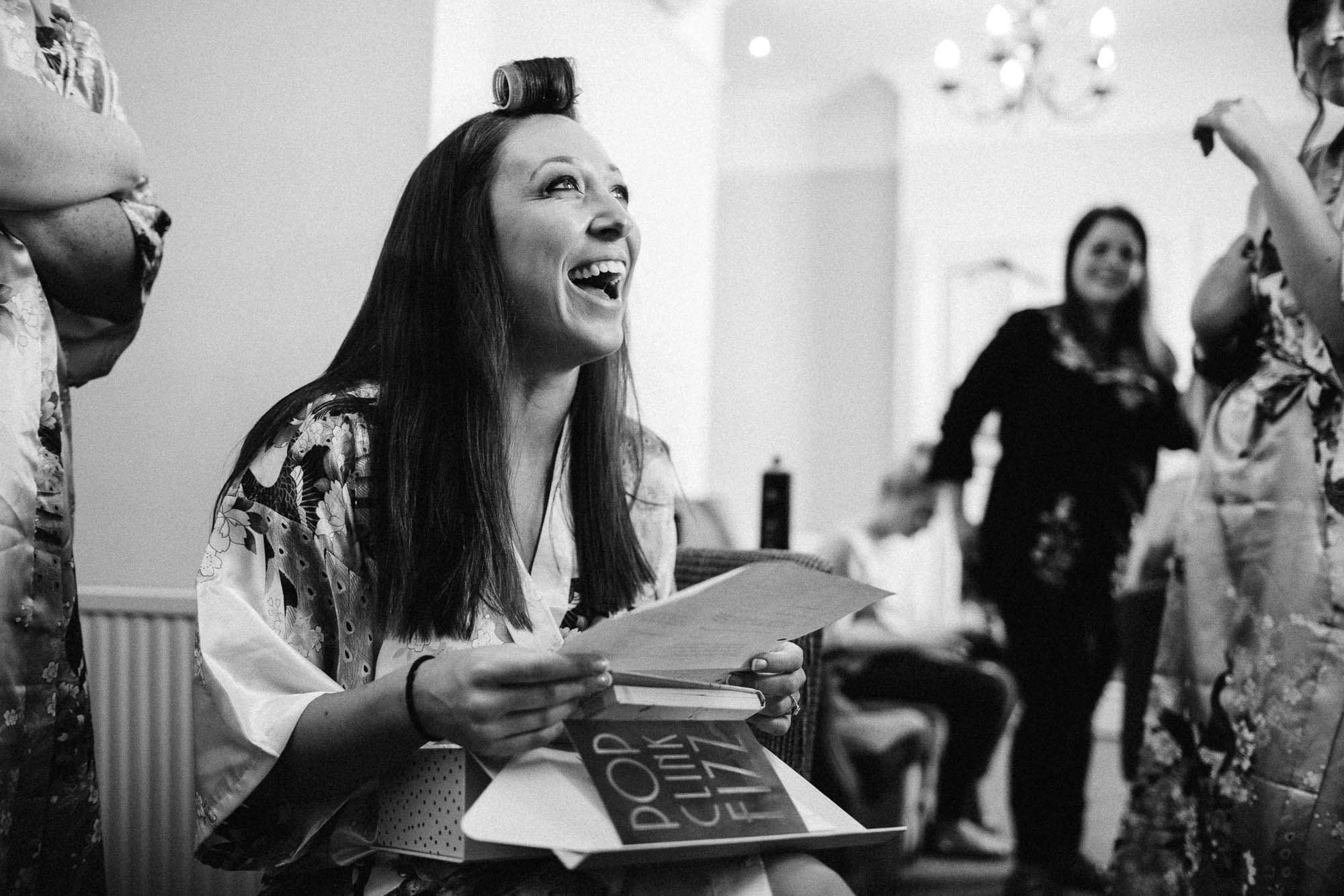 Bride shocked and happy by gift before wedding