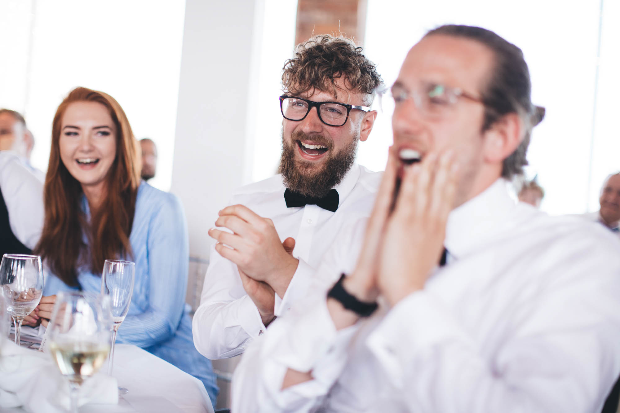 Ushers laugh at in joke from Best Man wedding speech