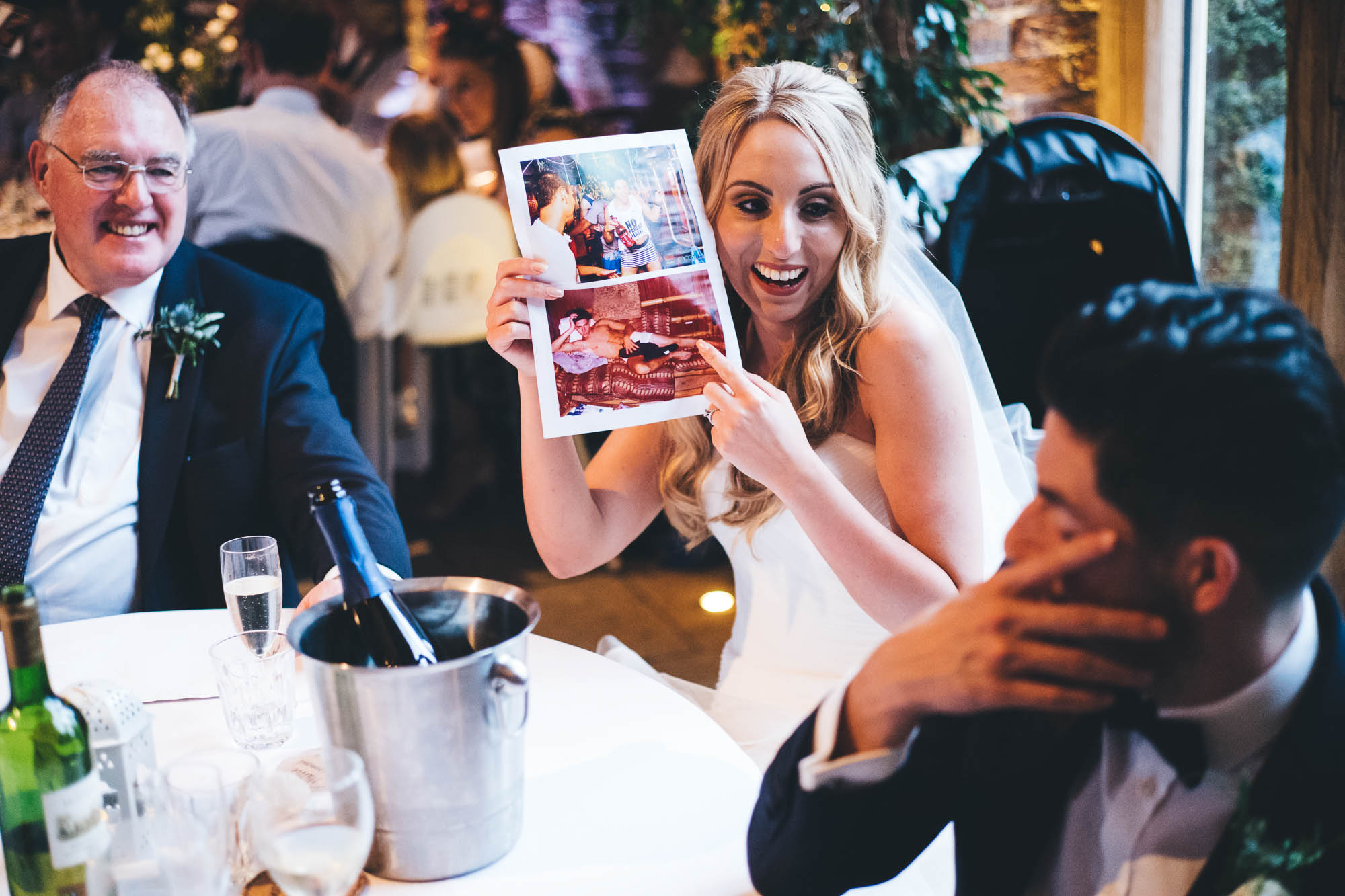 Bride embarrasses Groom during wedding speech with old photos