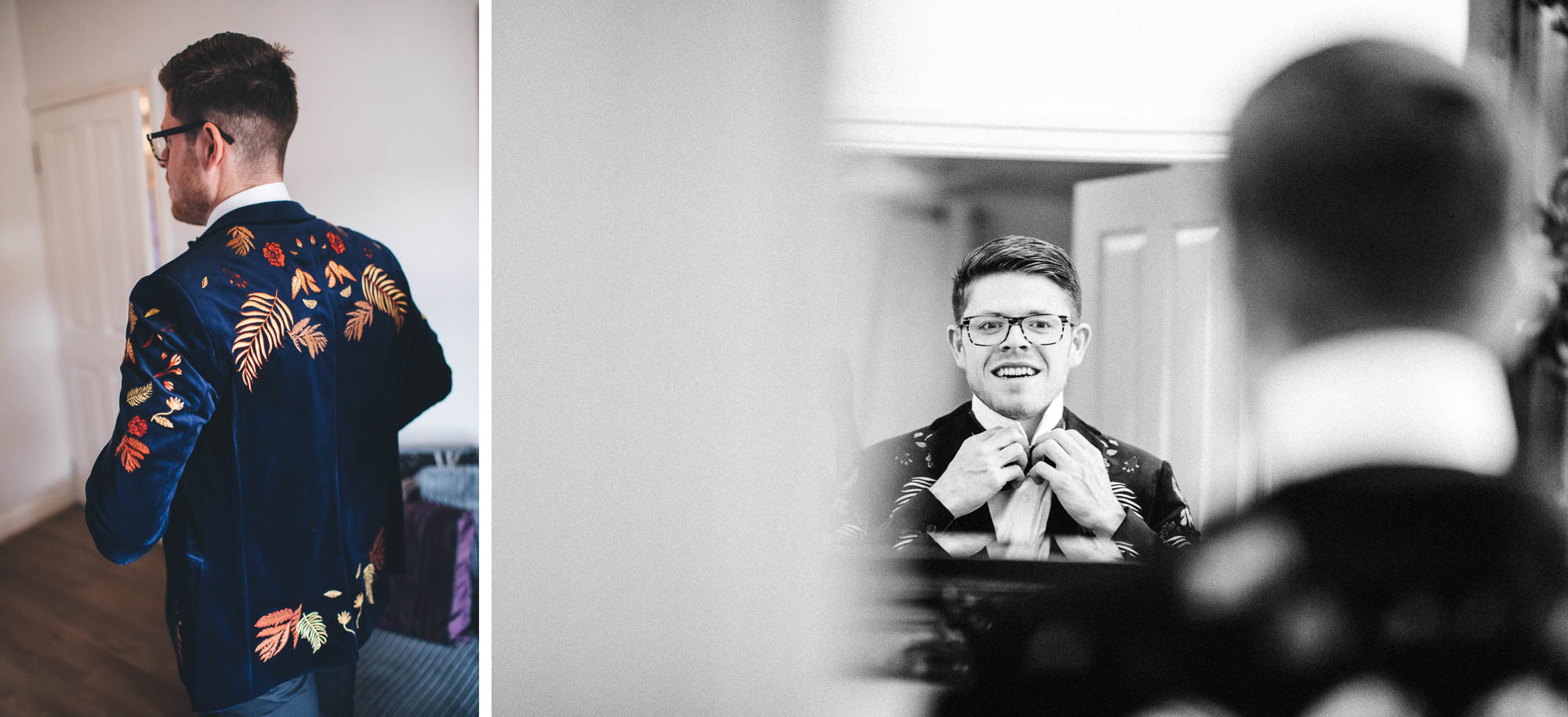 groom getting ready and his awesome asos jacket