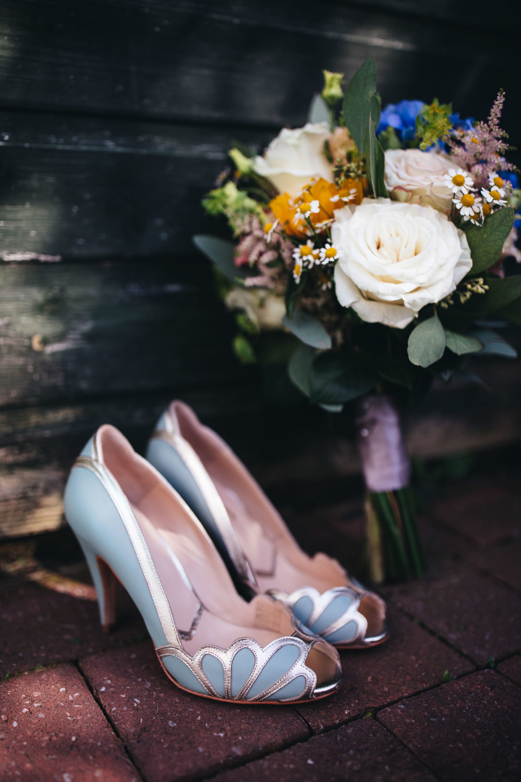 bridal shoes and flowers