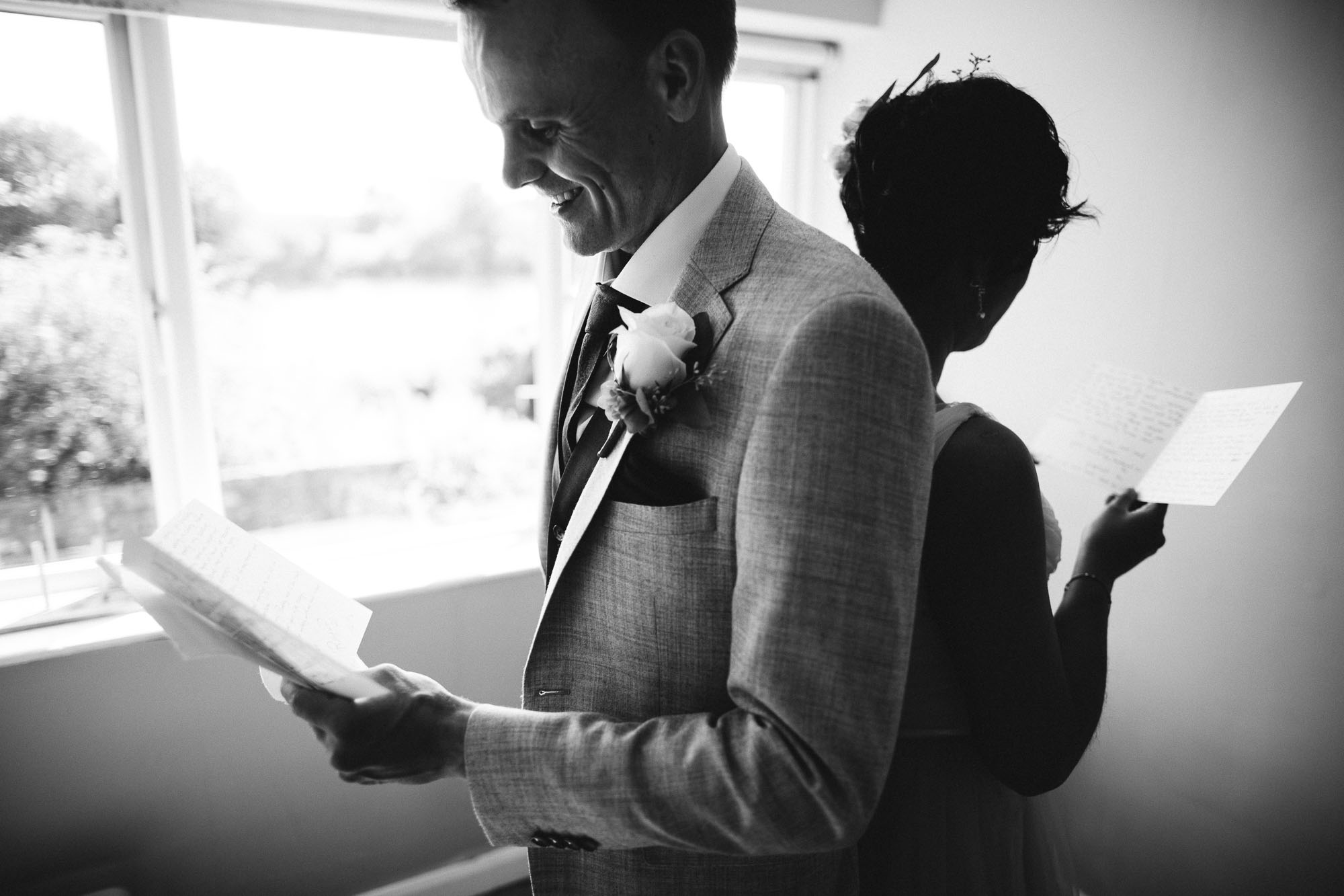 swapping cards on the wedding morning