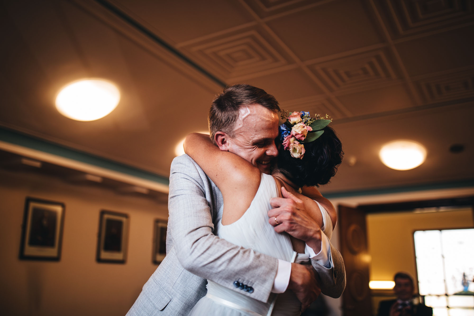 couple hug at end of ceremony