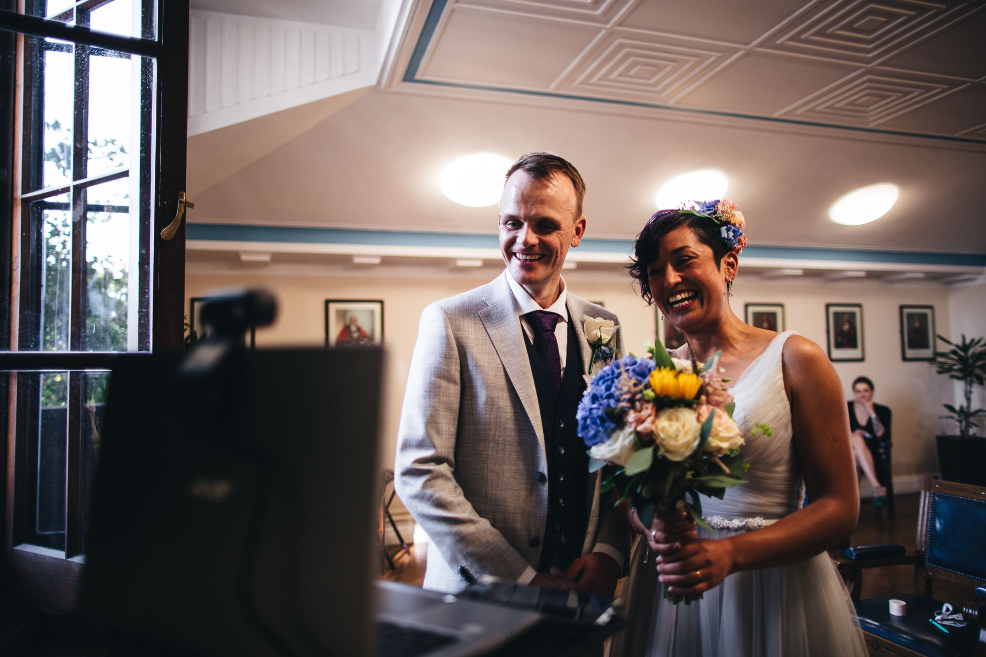 couple on zoom call during wedding
