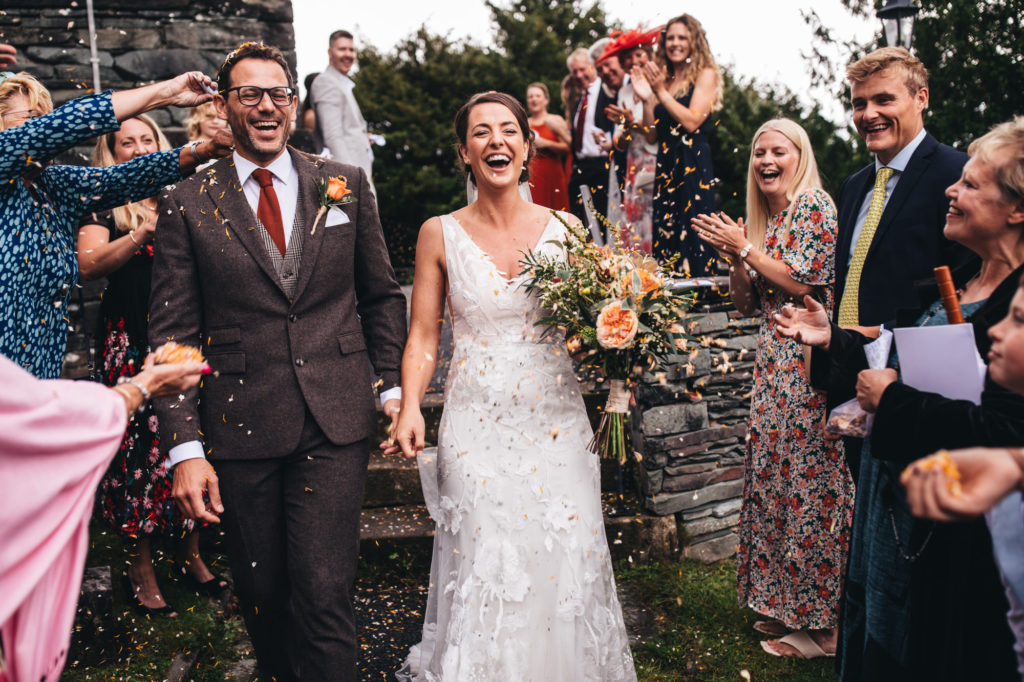 confetti line up outside church