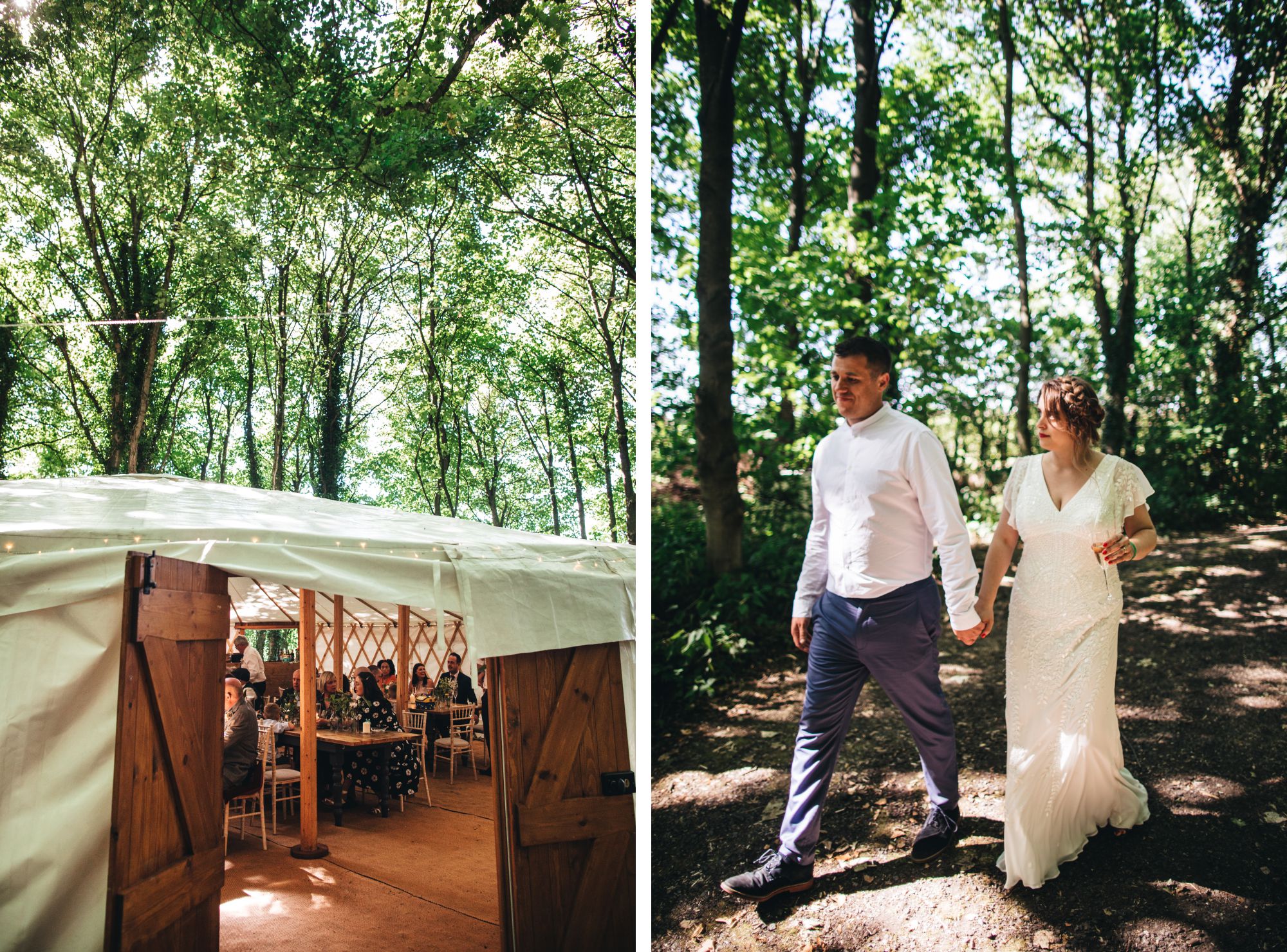 couple enter the yurt for the wedding breakfast