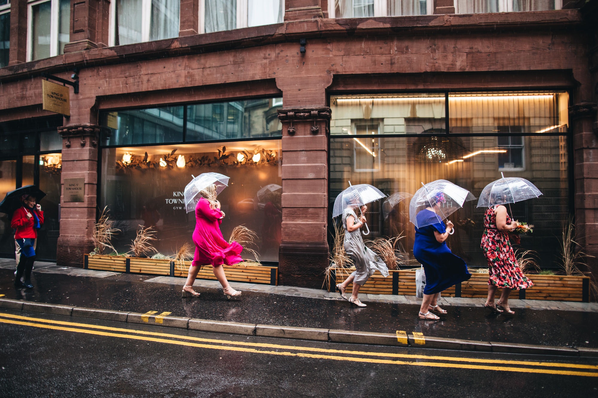 umbrellas in rainy day in Manchester