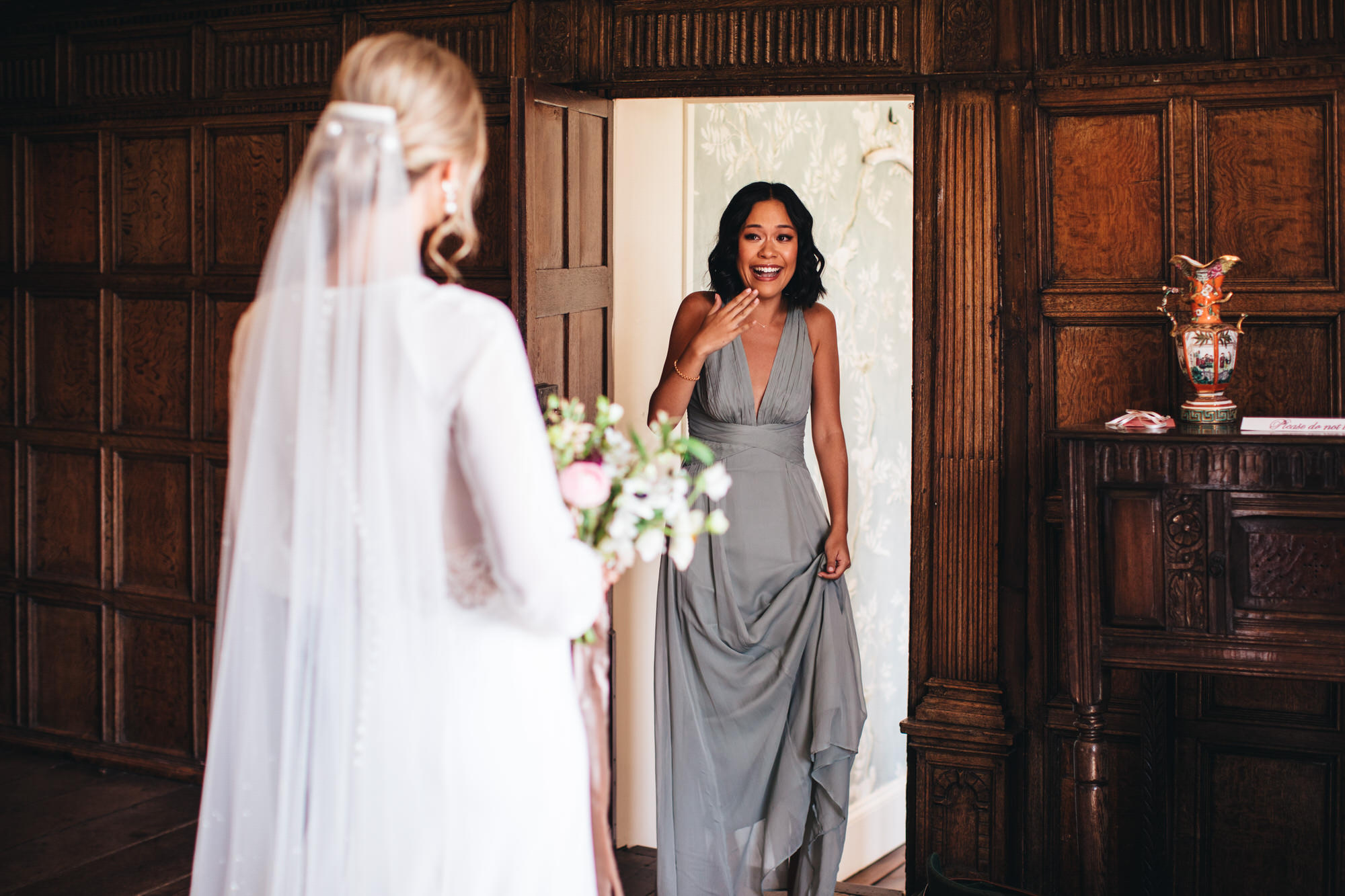 bridesmaid gets emotional seeing bride all ready