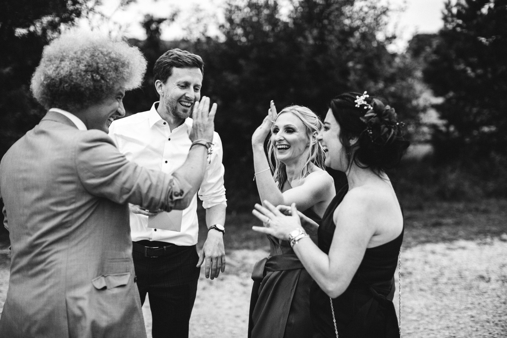 high five with wedding magician