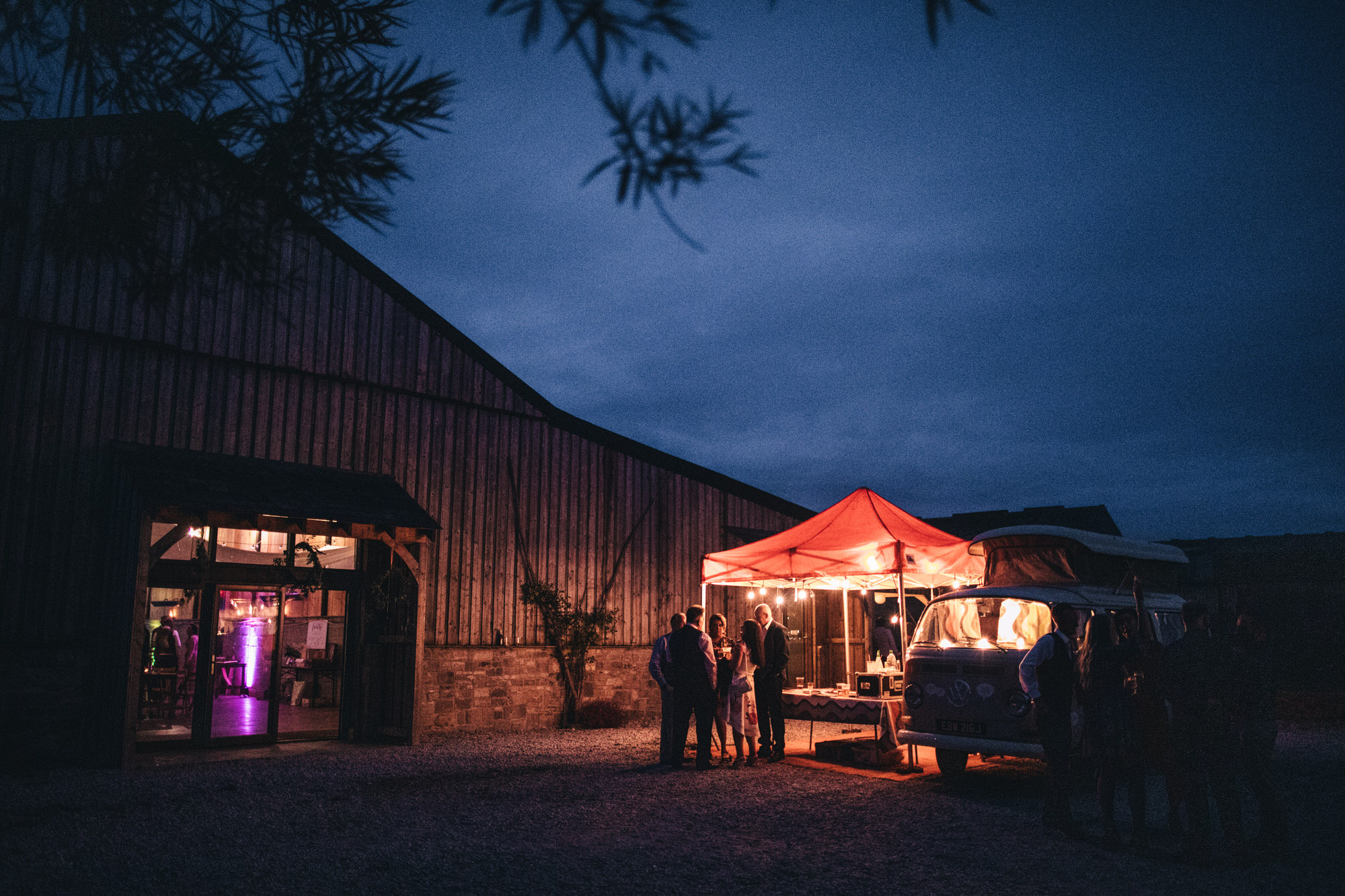 night time at the wedding barn