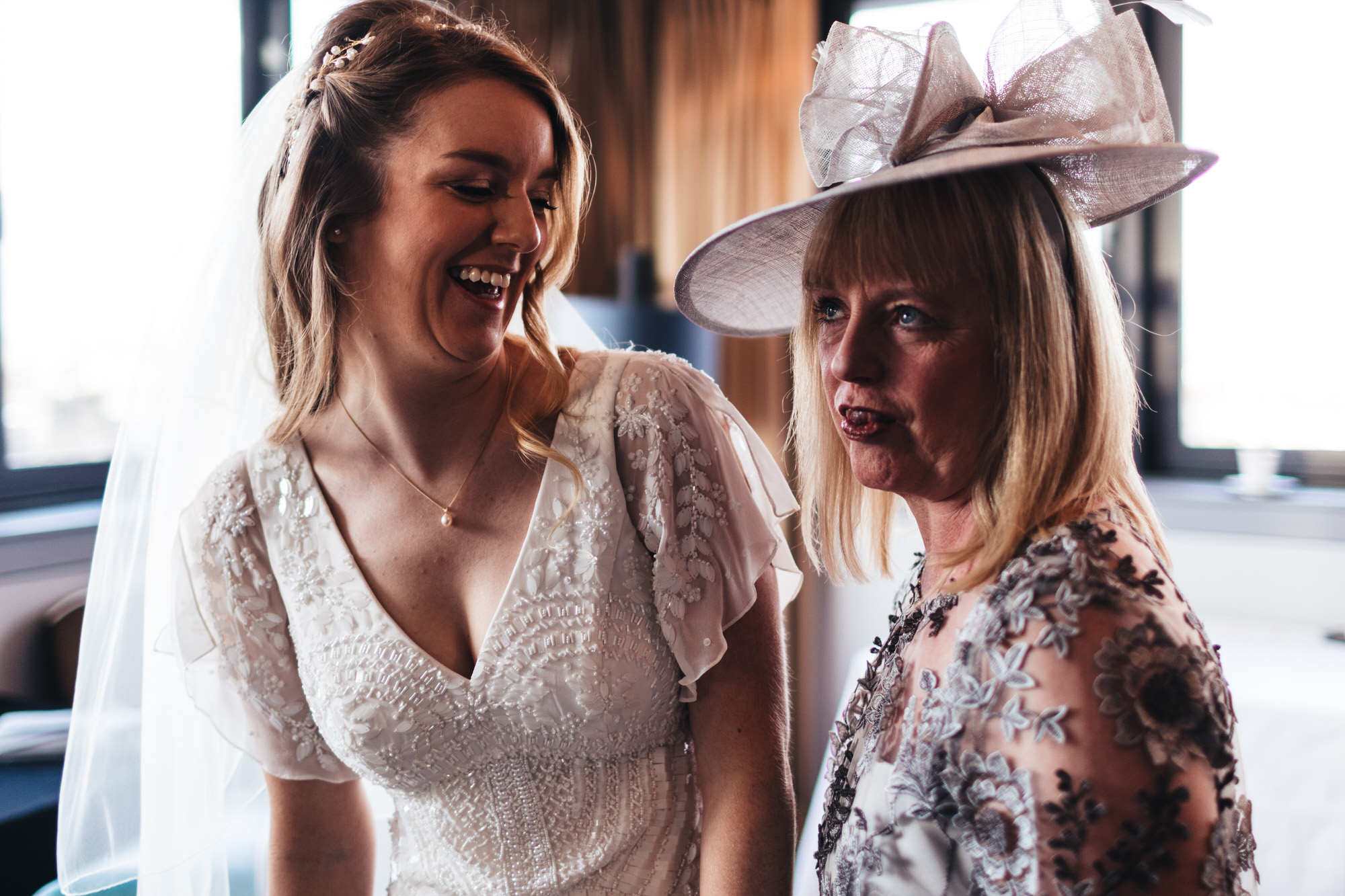 bride with mum pulling silly face
