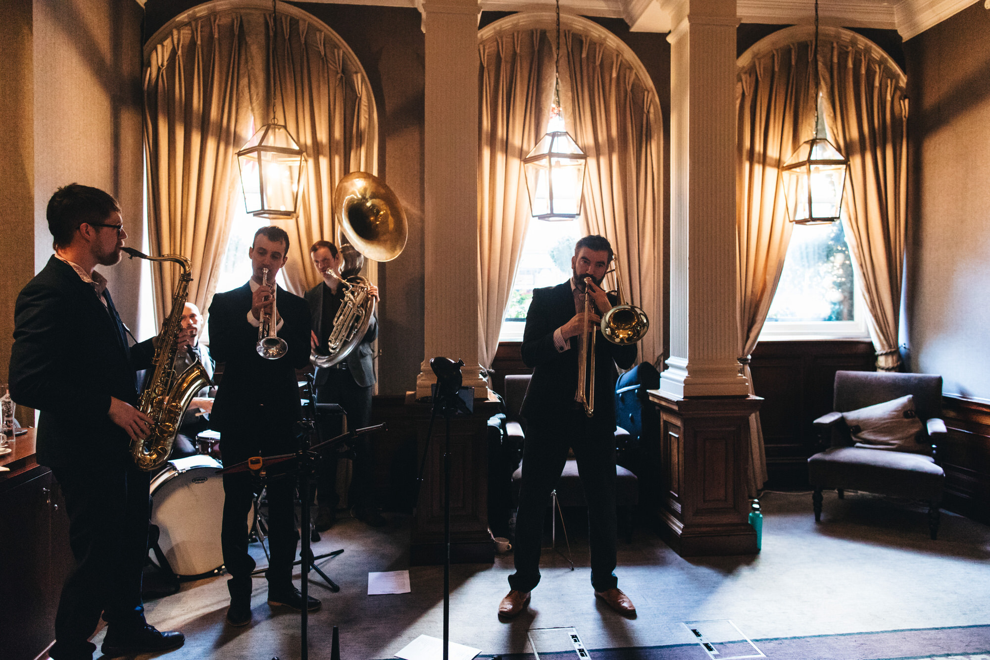 brass band playing for wedding guests