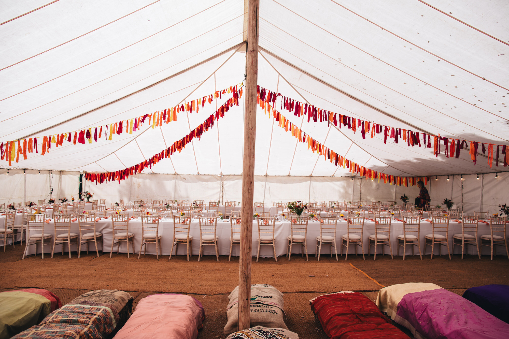 festival wedding marquee tent interiors decoration bunting