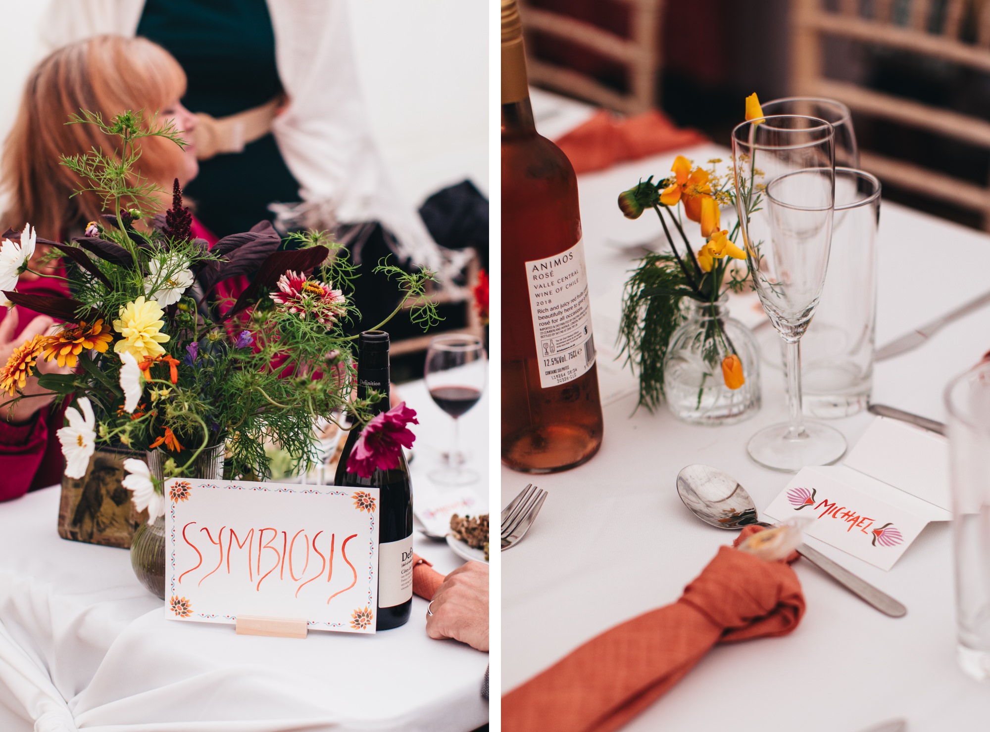 festival wedding table decorations, place names