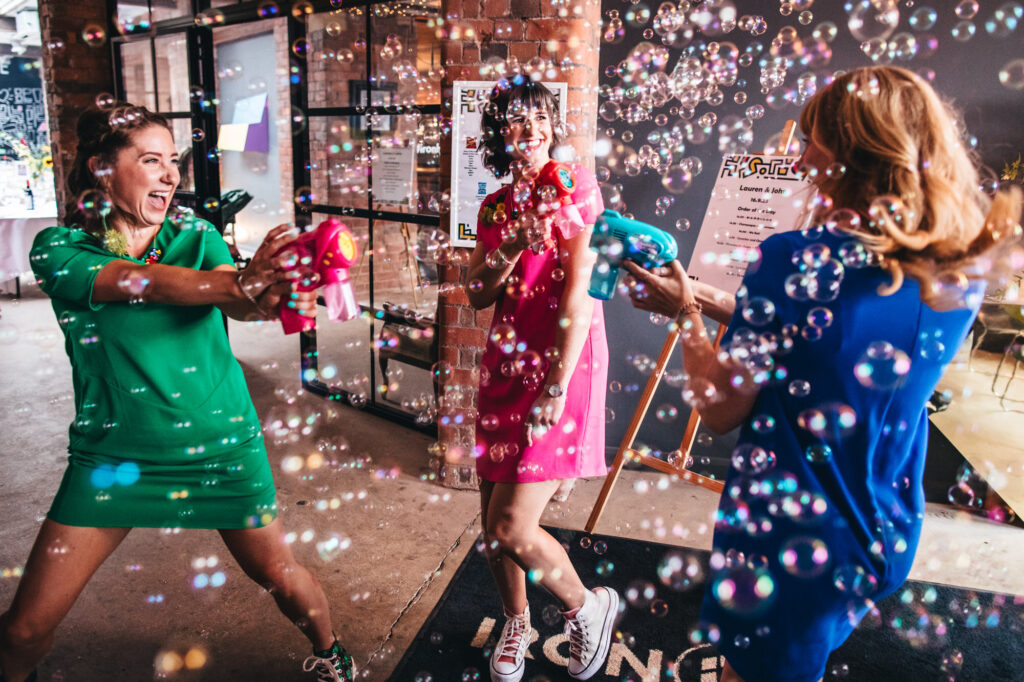 bridemsaids bubble gun fight