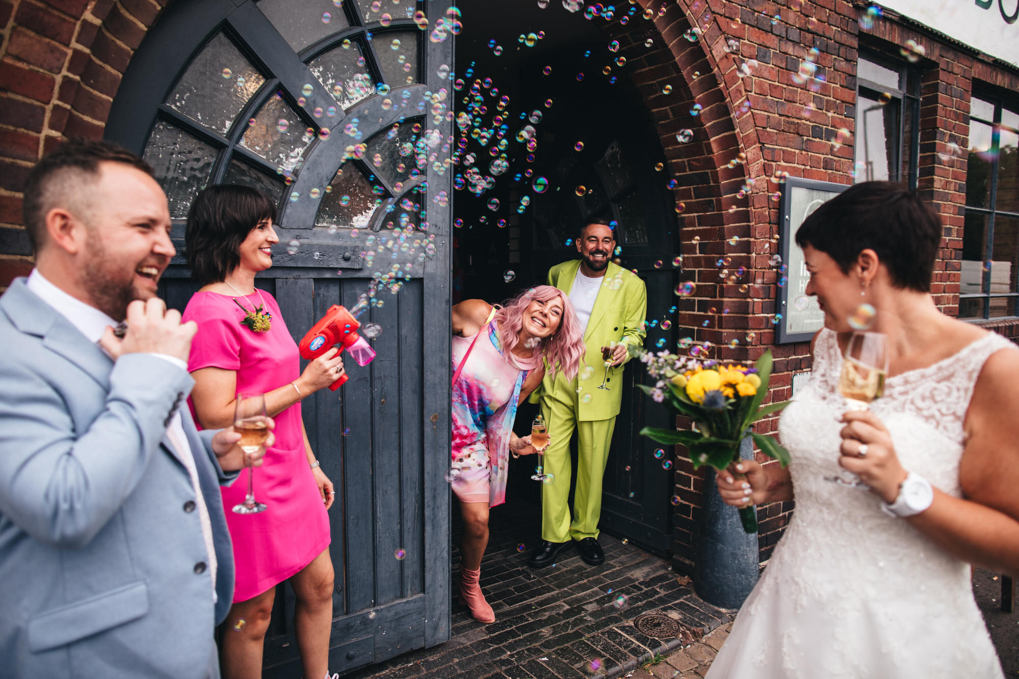 colourful guests surrounded by bubbles