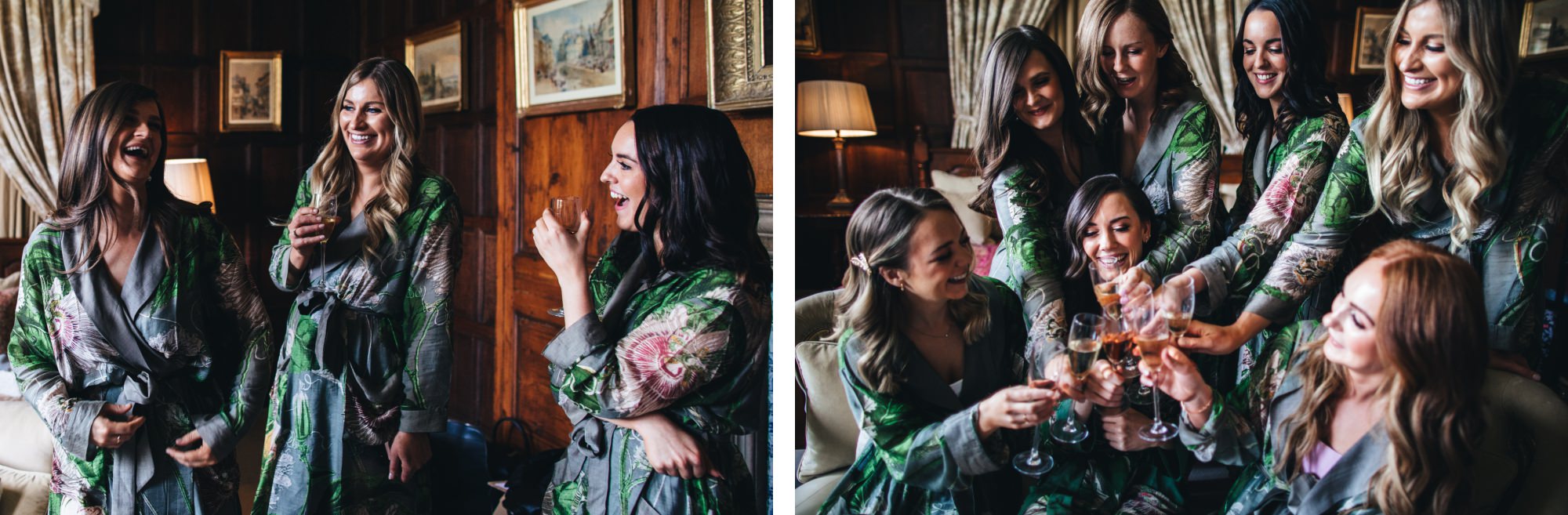 bridesmaids in matching silk dressing gowns kimonos