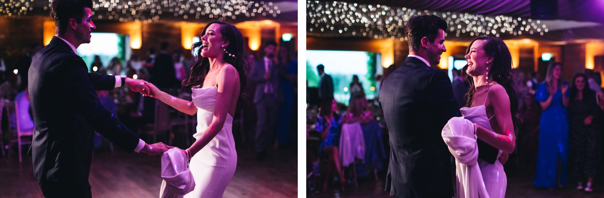 bride laughing with groom during first dance