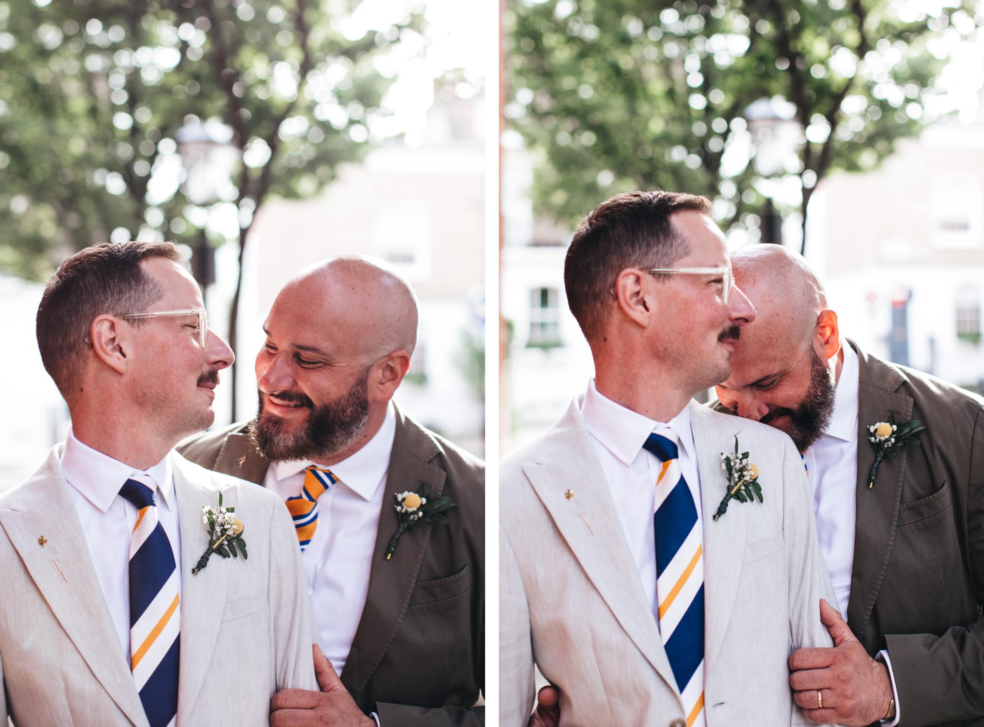 couple's shots, grooms embracing, LGBTQ+ wedding
